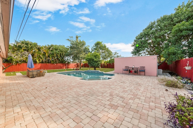 view of swimming pool with a patio area