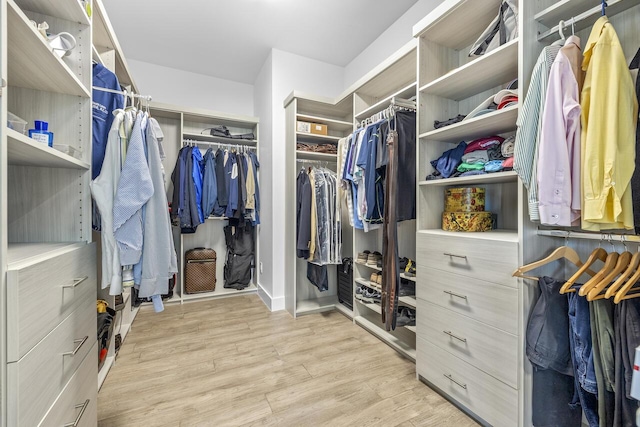 walk in closet with wood finished floors