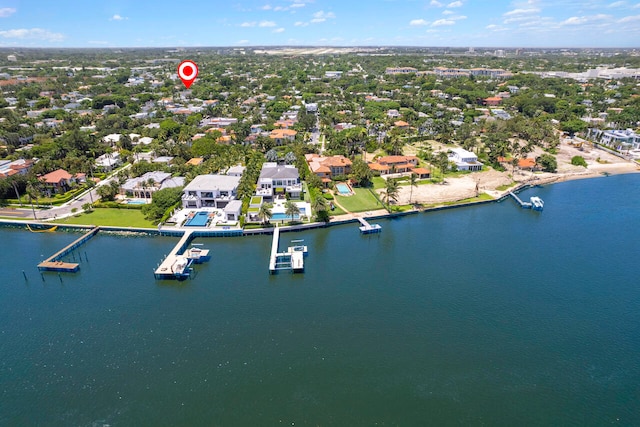 aerial view featuring a water view