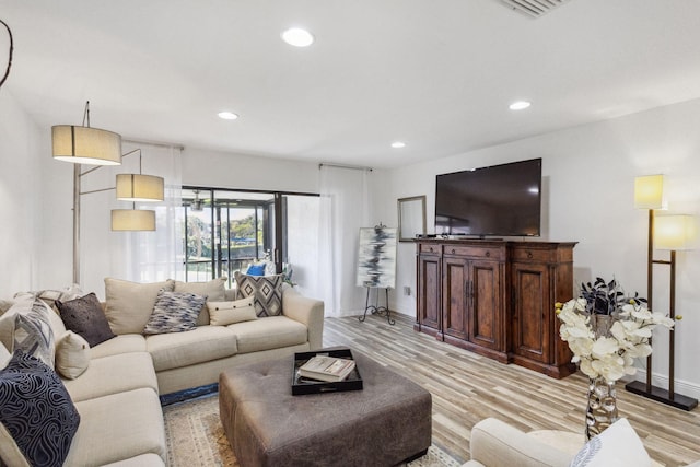 living room with light wood-type flooring