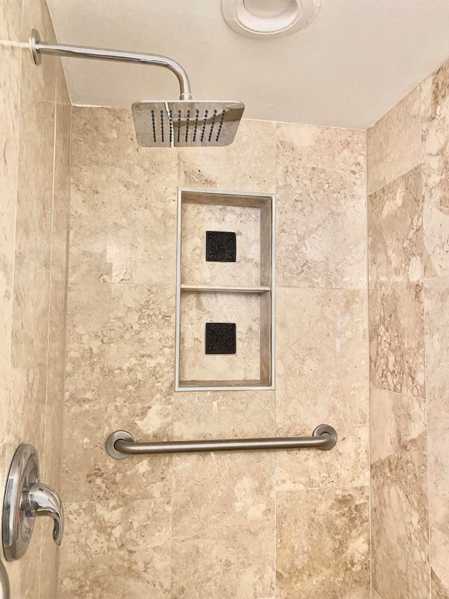 interior details featuring a tile shower