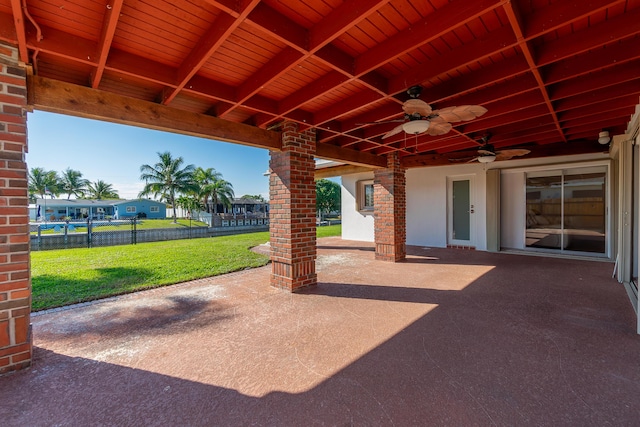 view of patio featuring ceiling fan