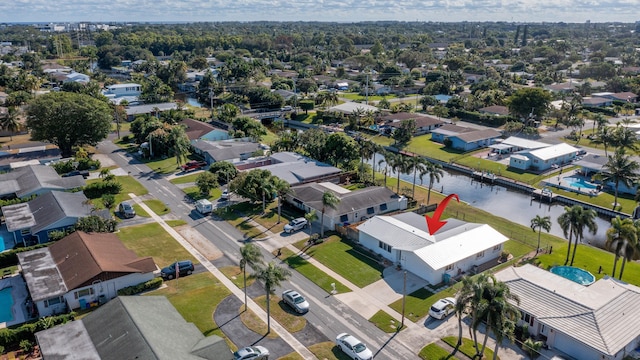 aerial view featuring a water view