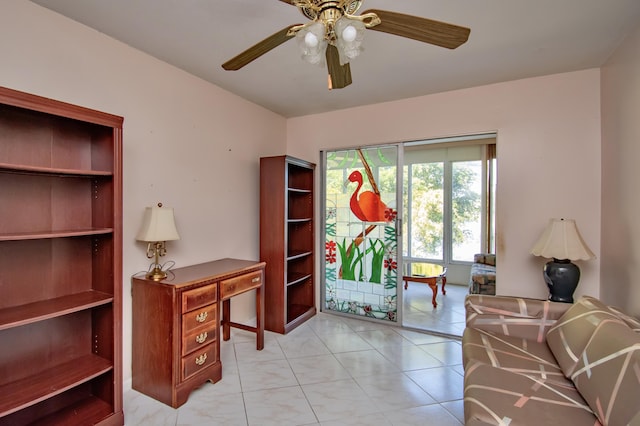 office area with ceiling fan