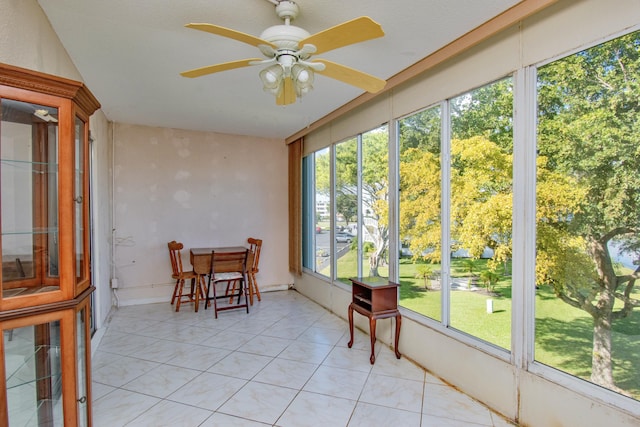 sunroom / solarium with ceiling fan