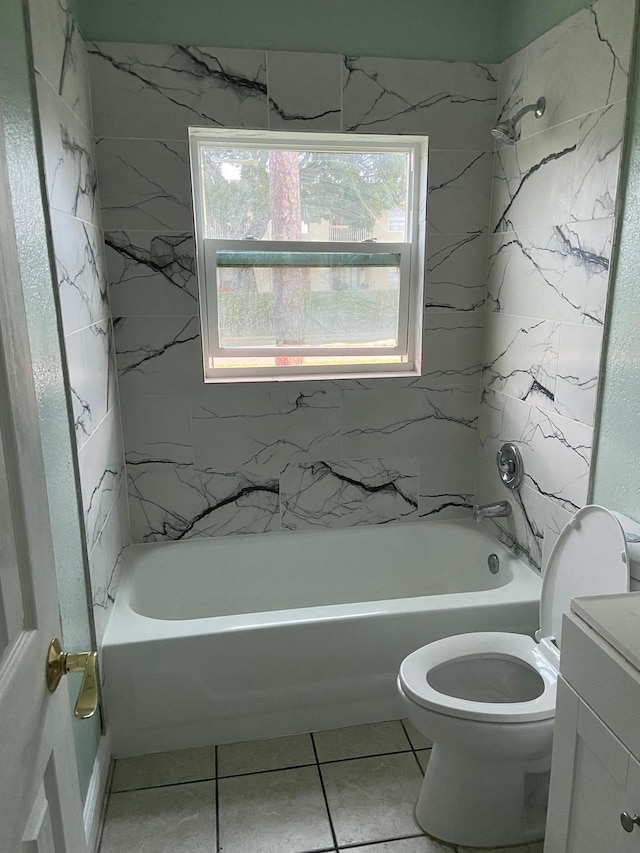 full bathroom with tile patterned floors, toilet, bathing tub / shower combination, and vanity