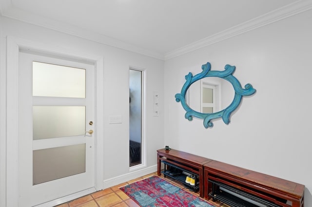 tiled entryway with crown molding