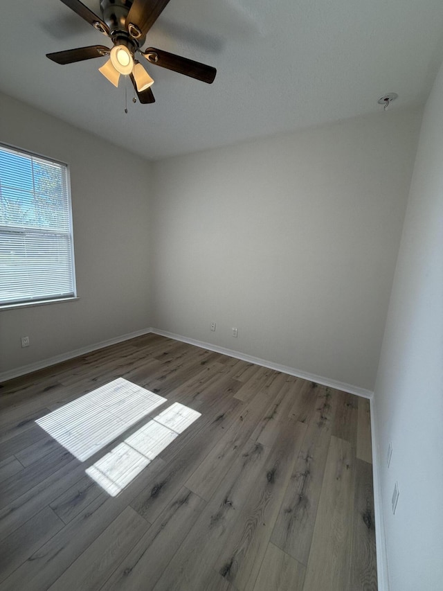 unfurnished room featuring ceiling fan and light hardwood / wood-style flooring