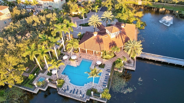 aerial view with a water view