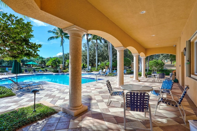 view of pool featuring a patio area