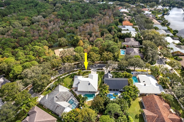 aerial view featuring a water view