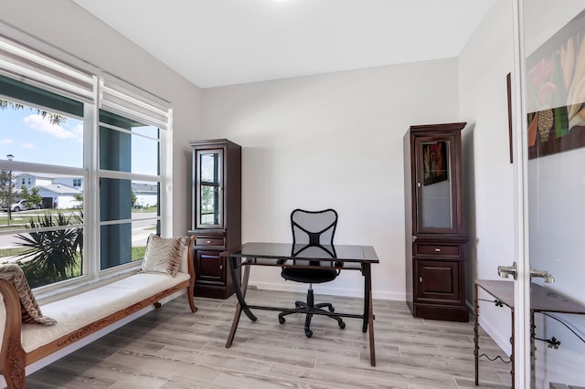 office area featuring light hardwood / wood-style flooring