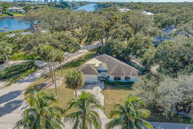 aerial view with a water view