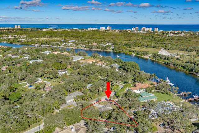 bird's eye view featuring a water view