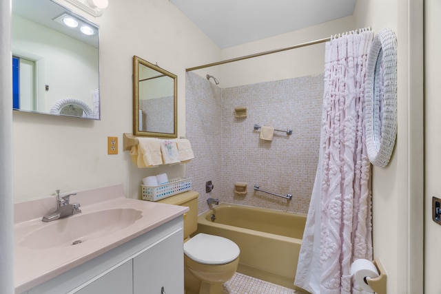 full bathroom featuring vanity, toilet, and shower / tub combo