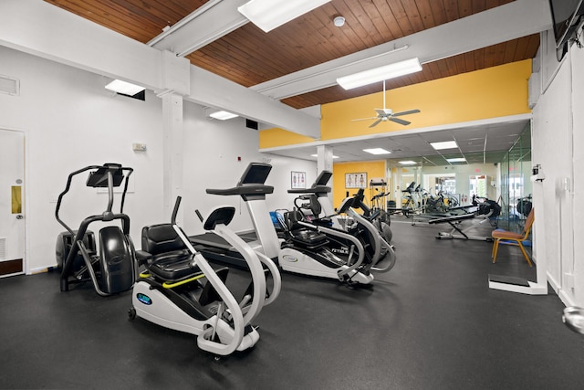 workout area featuring ceiling fan