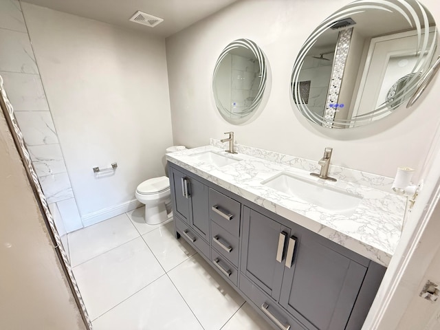 bathroom with tile patterned flooring, vanity, and toilet