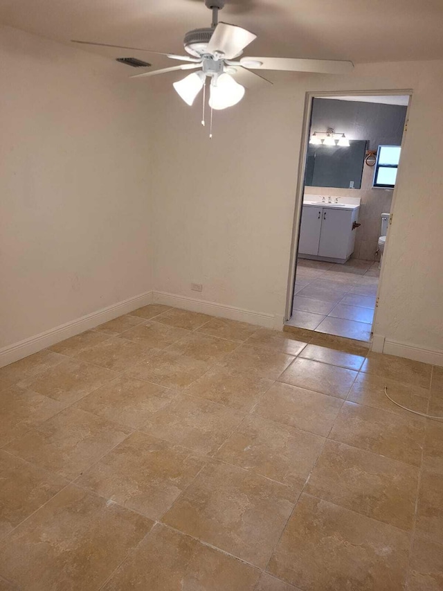 empty room with ceiling fan and sink