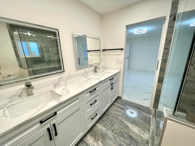 bathroom with vanity and an enclosed shower