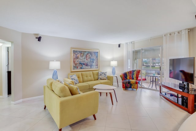 living room featuring light tile patterned floors