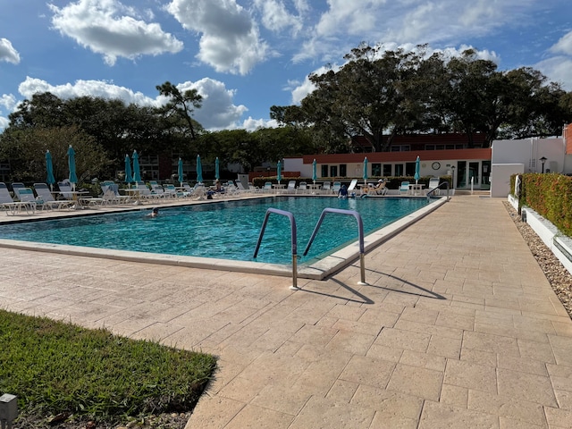 view of swimming pool featuring a patio area