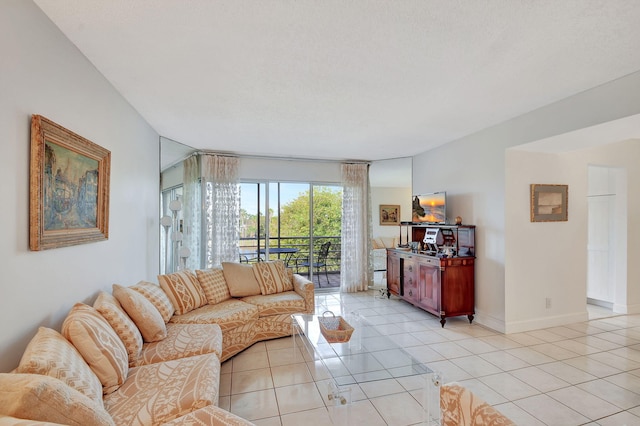 living room featuring light tile patterned floors