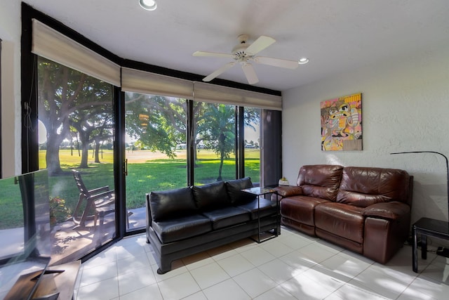 living room with ceiling fan