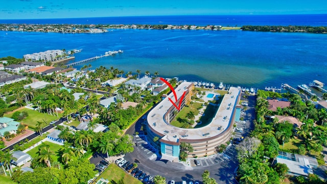 aerial view with a water view