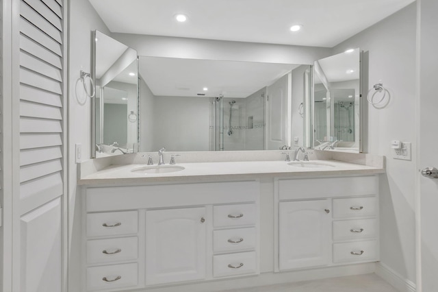 bathroom with vanity and walk in shower