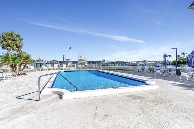 view of swimming pool featuring a patio area