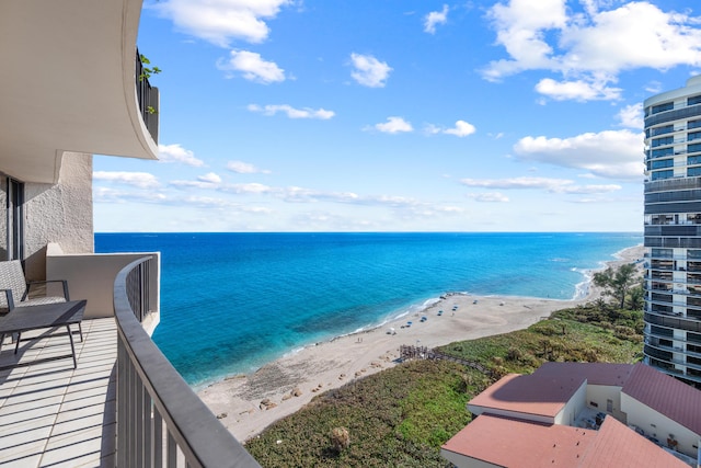 property view of water featuring a beach view