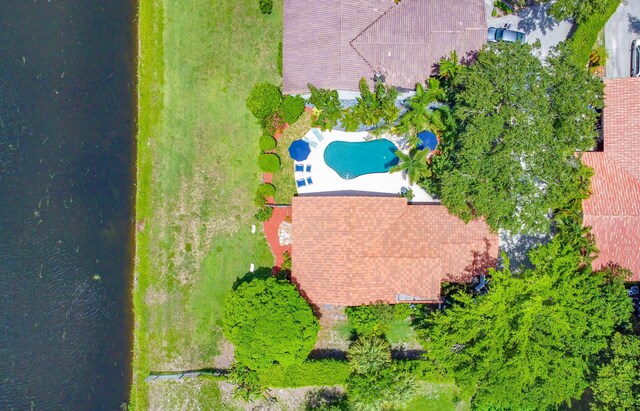 aerial view with a water view