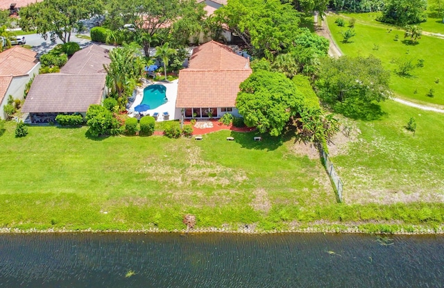 bird's eye view featuring a water view