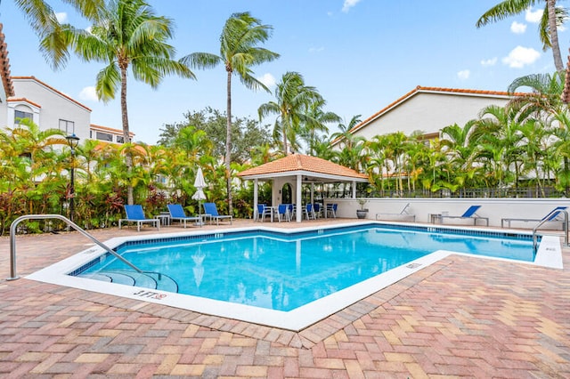 view of pool with a gazebo and a patio