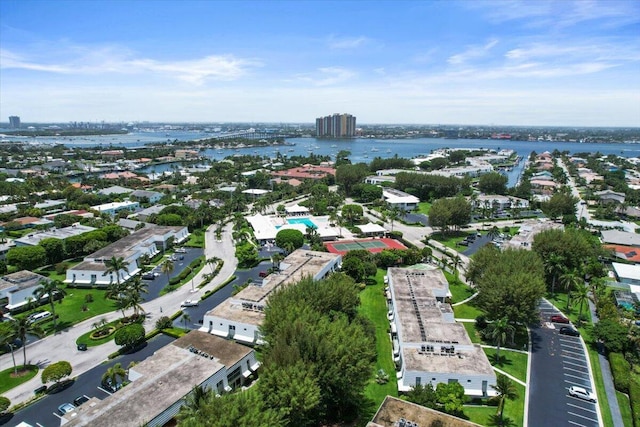 aerial view with a water view