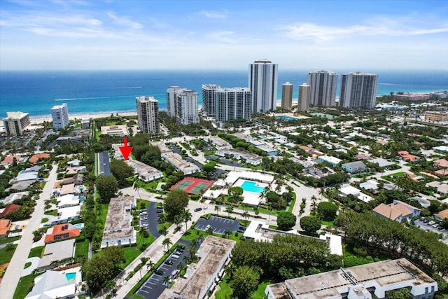 aerial view with a view of city and a water view