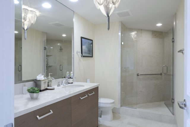 3610 Gardens Pkwy Unit 503A, Palm Beach Gardens, FL 33410 - full bathroom with vanity, toilet, a stall shower, and recessed lighting