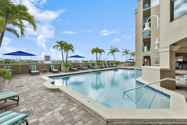 view of pool featuring a patio area