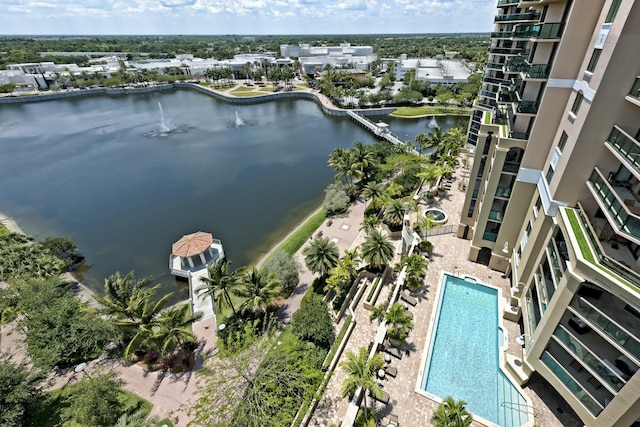 aerial view with a water view