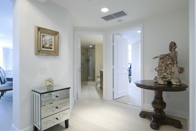 hall featuring light wood-type flooring