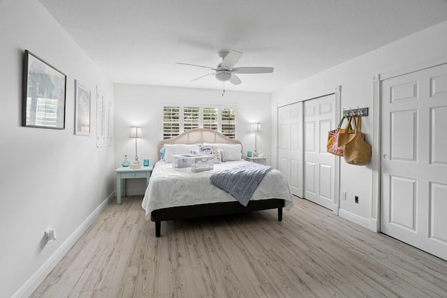 bedroom featuring ceiling fan and light hardwood / wood-style flooring