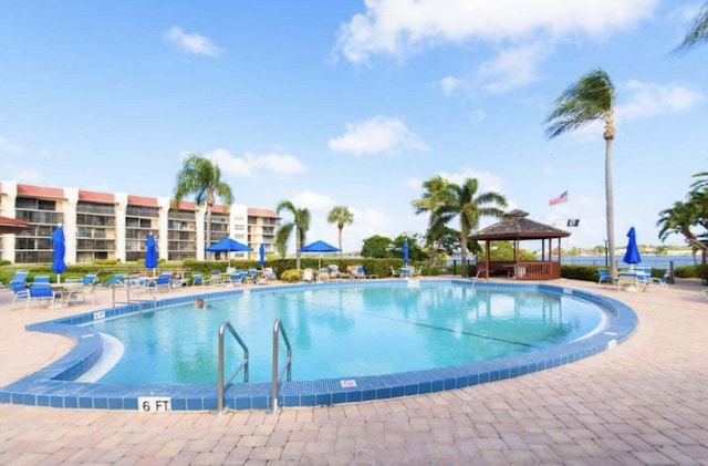 view of pool featuring a gazebo