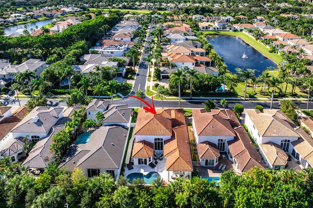 aerial view with a water view