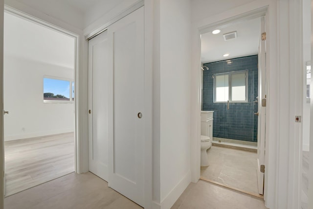 hall featuring light wood-type flooring and a wealth of natural light