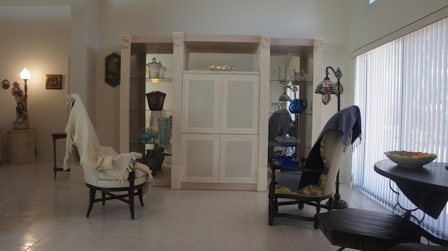 living area featuring plenty of natural light and light tile patterned flooring