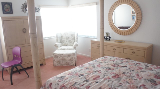 bedroom with light colored carpet and multiple windows