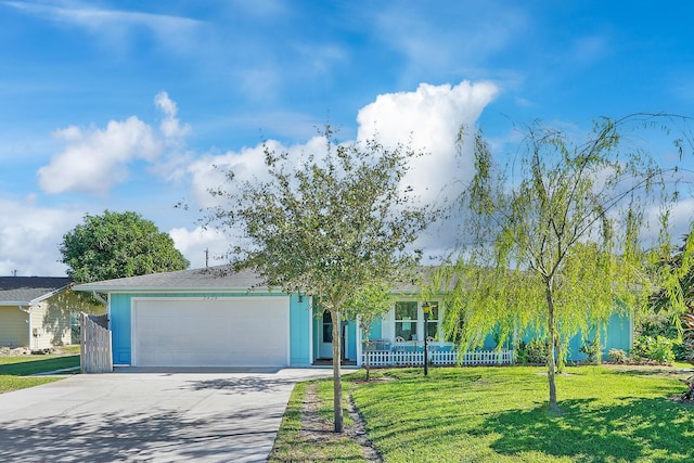 view of front facade with a front lawn and a garage