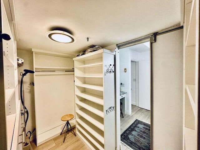 walk in closet featuring light hardwood / wood-style flooring