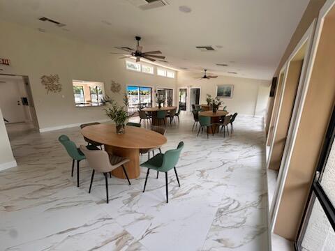 dining area featuring ceiling fan