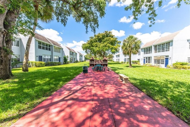 view of property's community with a lawn and a residential view